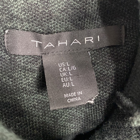 TAHARI Houndstooth Mock Neck Sweater Soft Deep Green Black Holiday Winter Work L - Picture 4 of 5